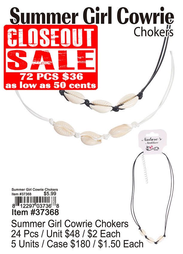 Summer Girl Cowrie Chokers - Closeout 72 Pcs.